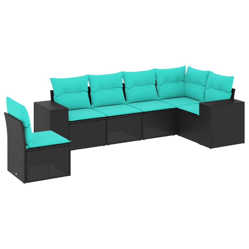 havesofasæt med 6 hynder sort polyrattan