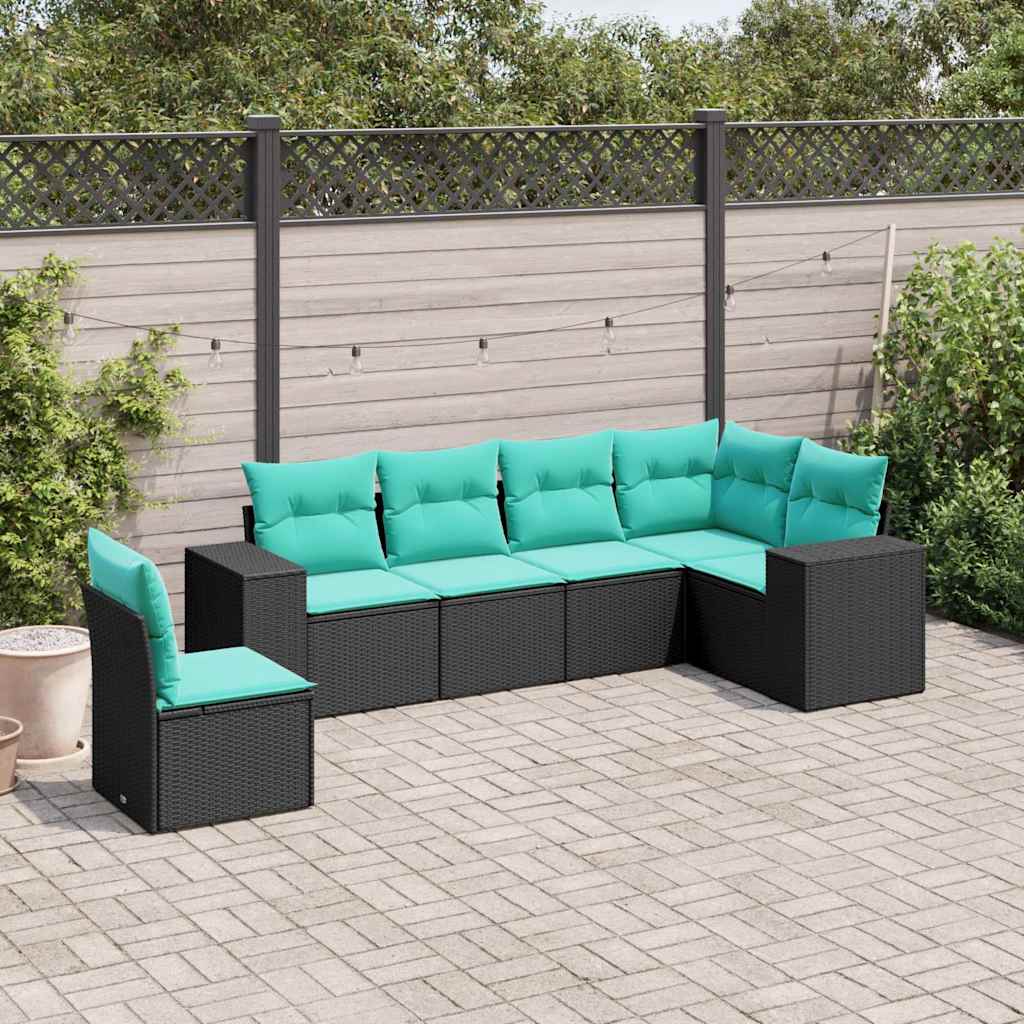 havesofasæt med 6 hynder sort polyrattan