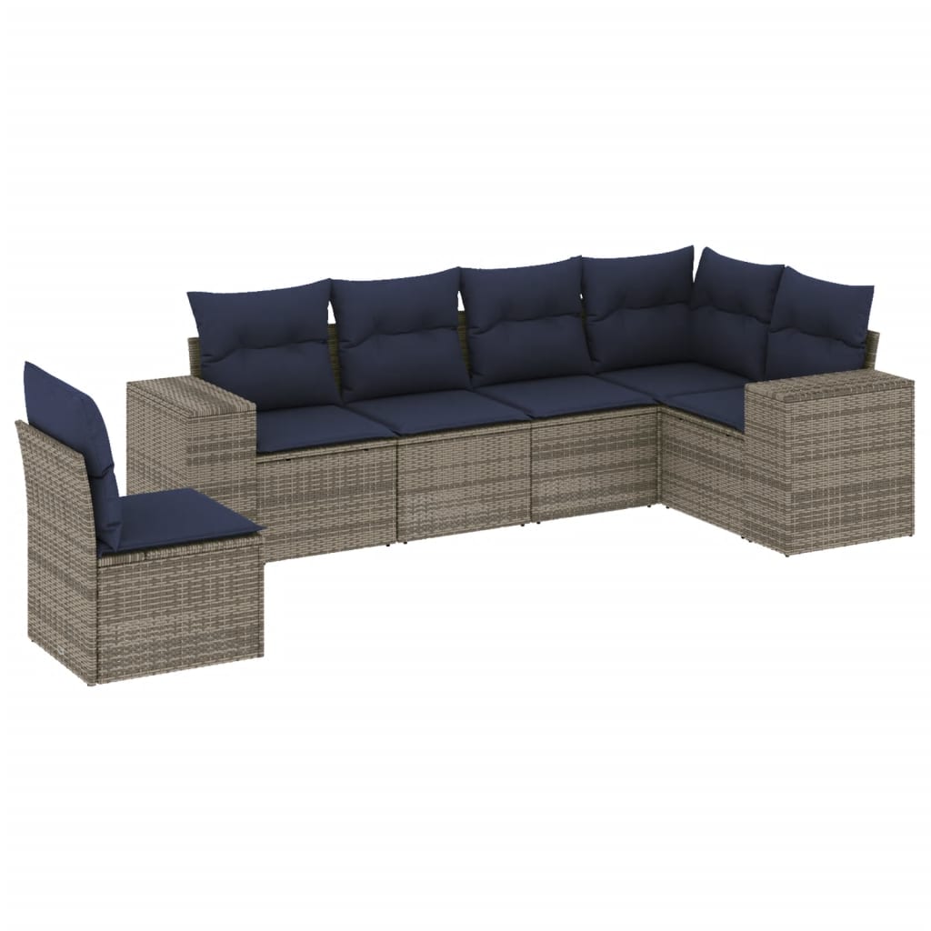 havesofasæt med 6 dele og hynder grå polyrattan