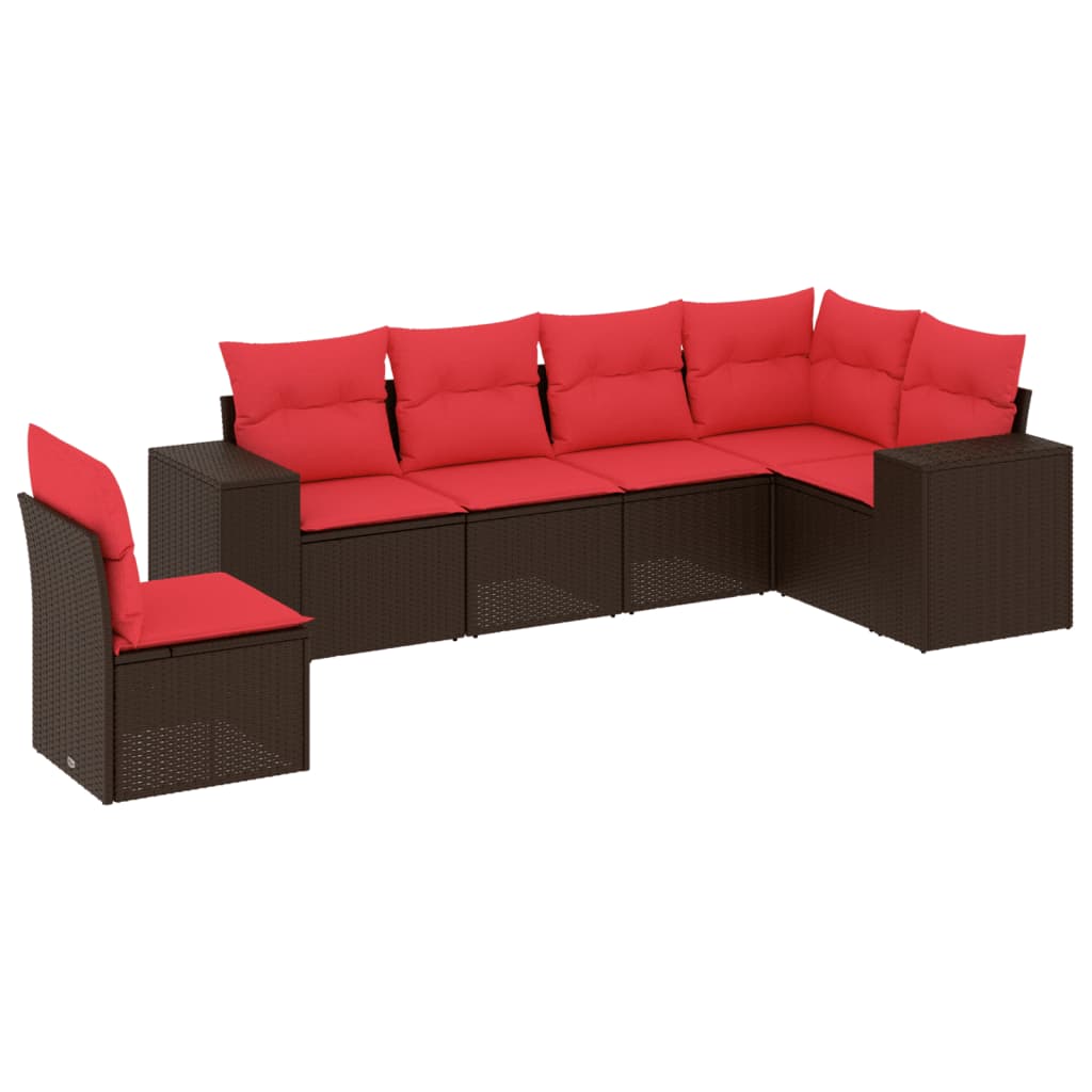 havesofasæt med 6 hynder brun polyrattan
