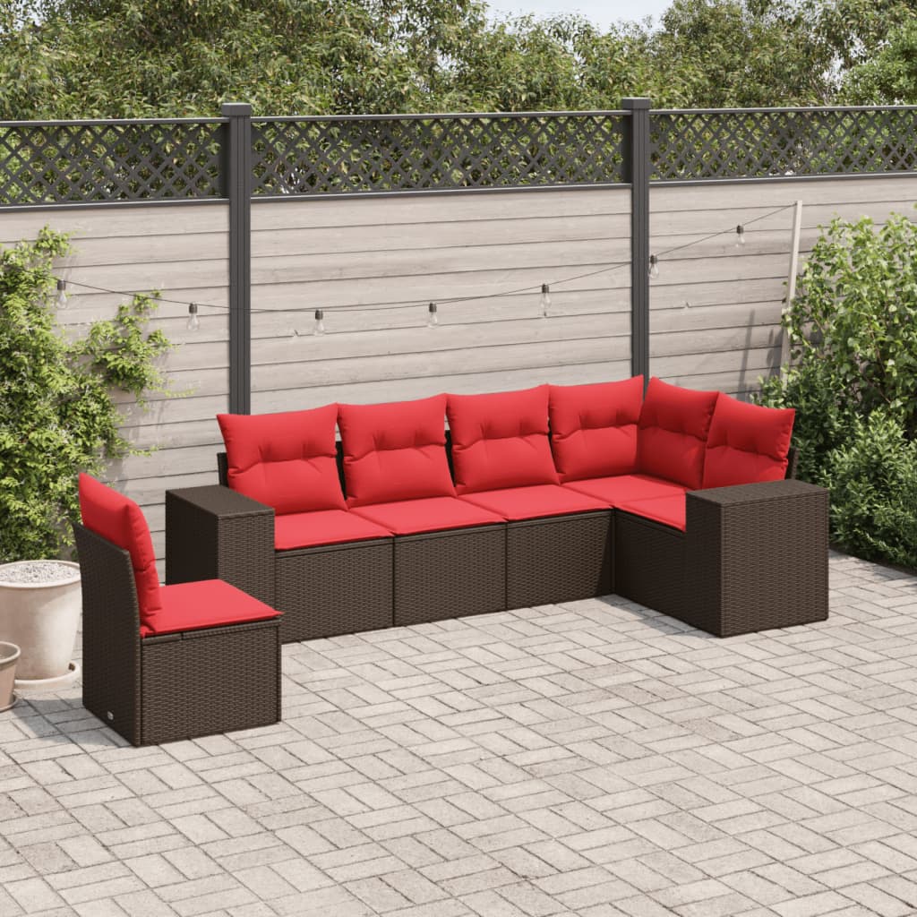havesofasæt med 6 hynder brun polyrattan