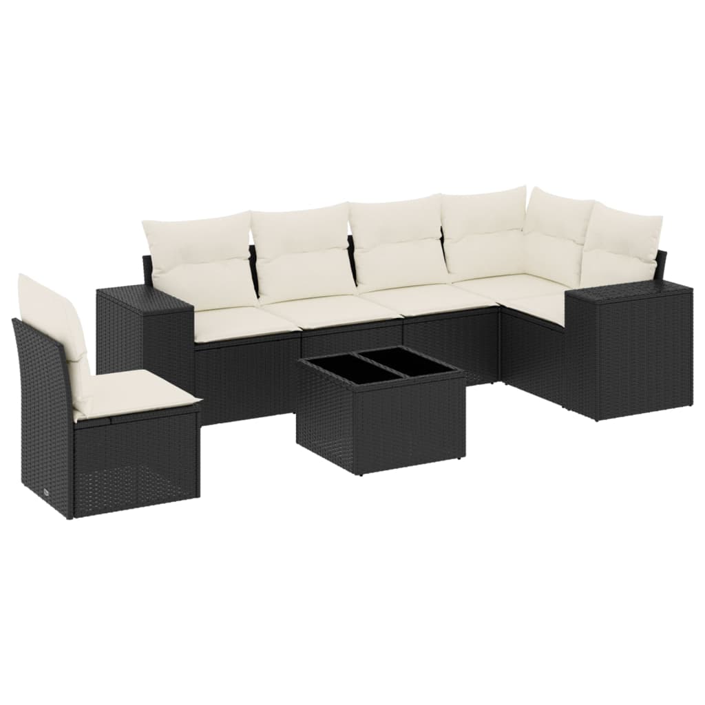 sofasæt til haven 7 dele med hynder polyrattan sort