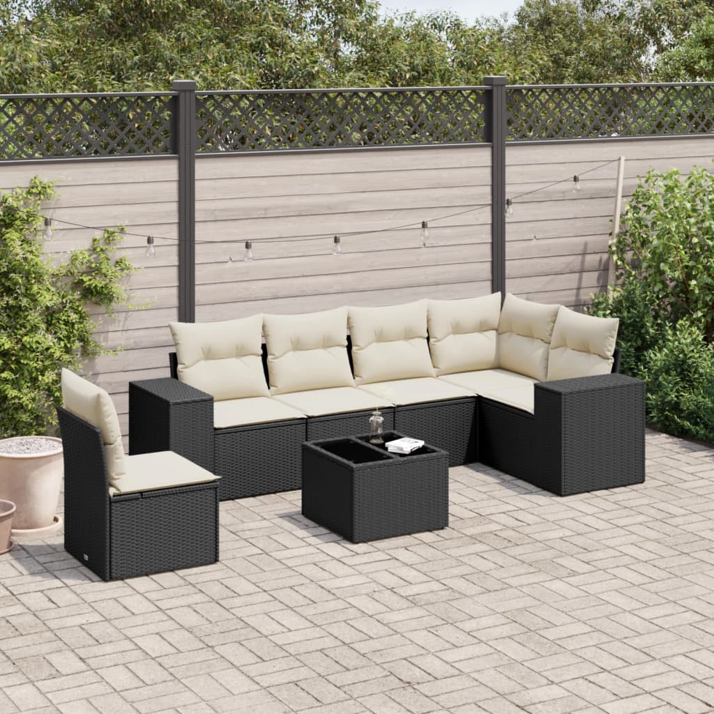 sofasæt til haven 7 dele med hynder polyrattan sort