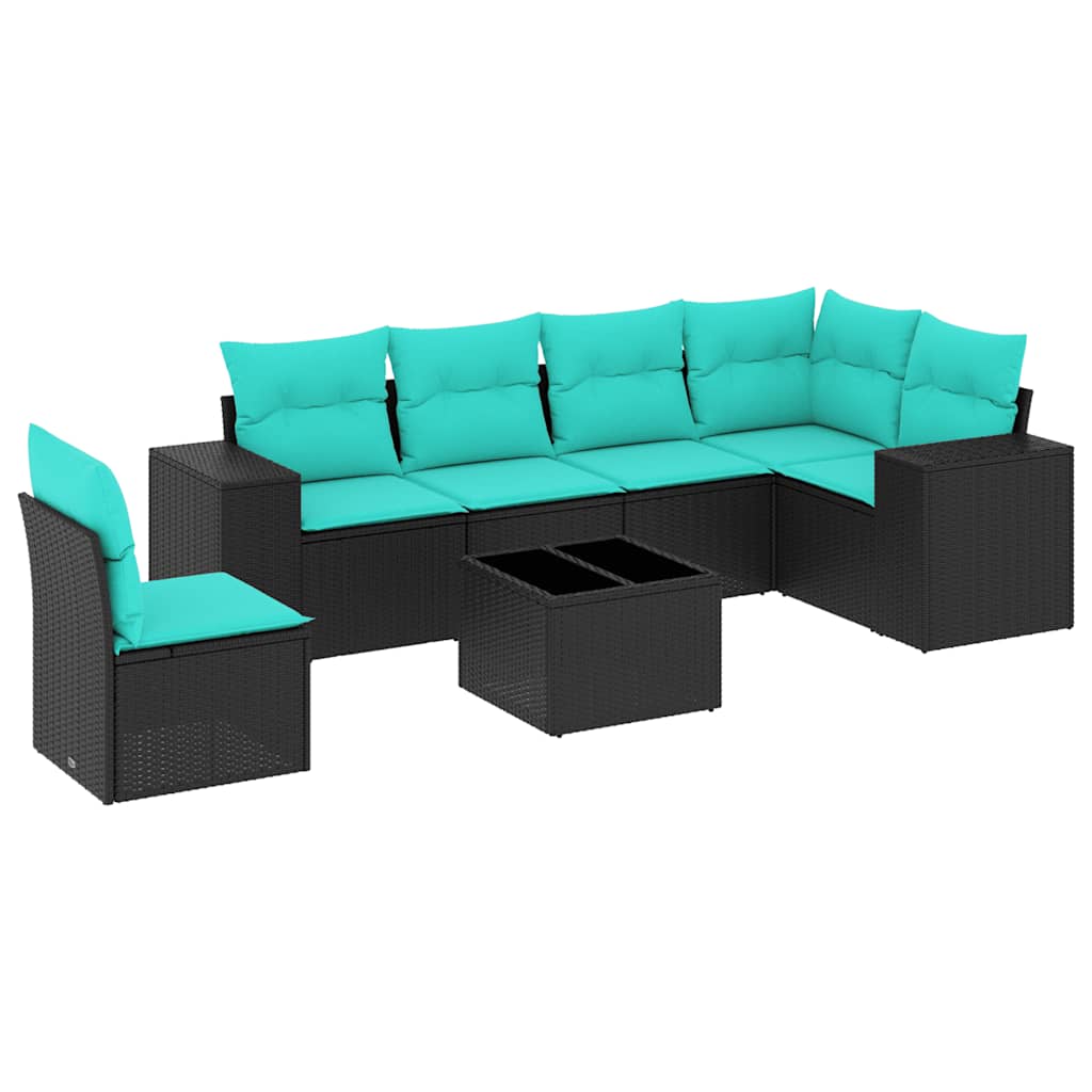 havesofasæt med 7 hynder sort polyrattan