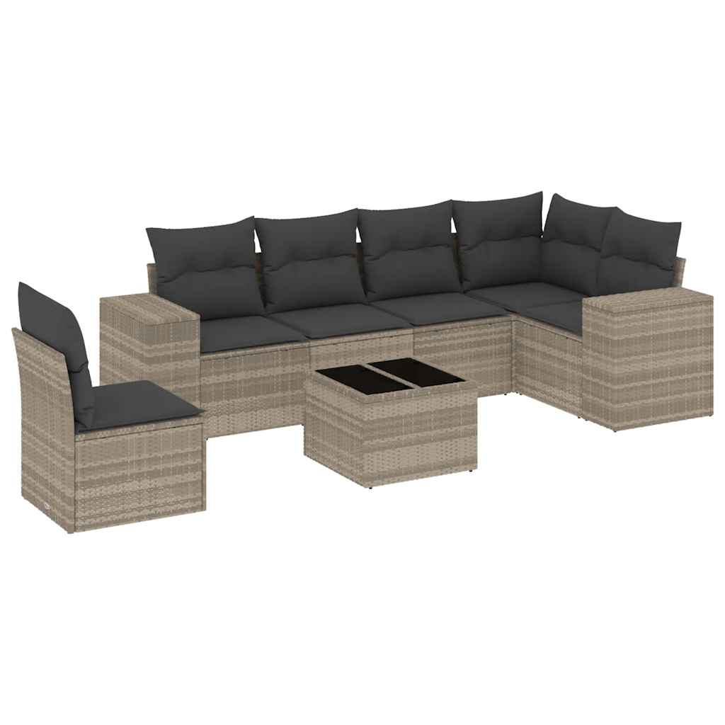 sofasæt til haven 7 dele med hynder polyrattan lysegrå