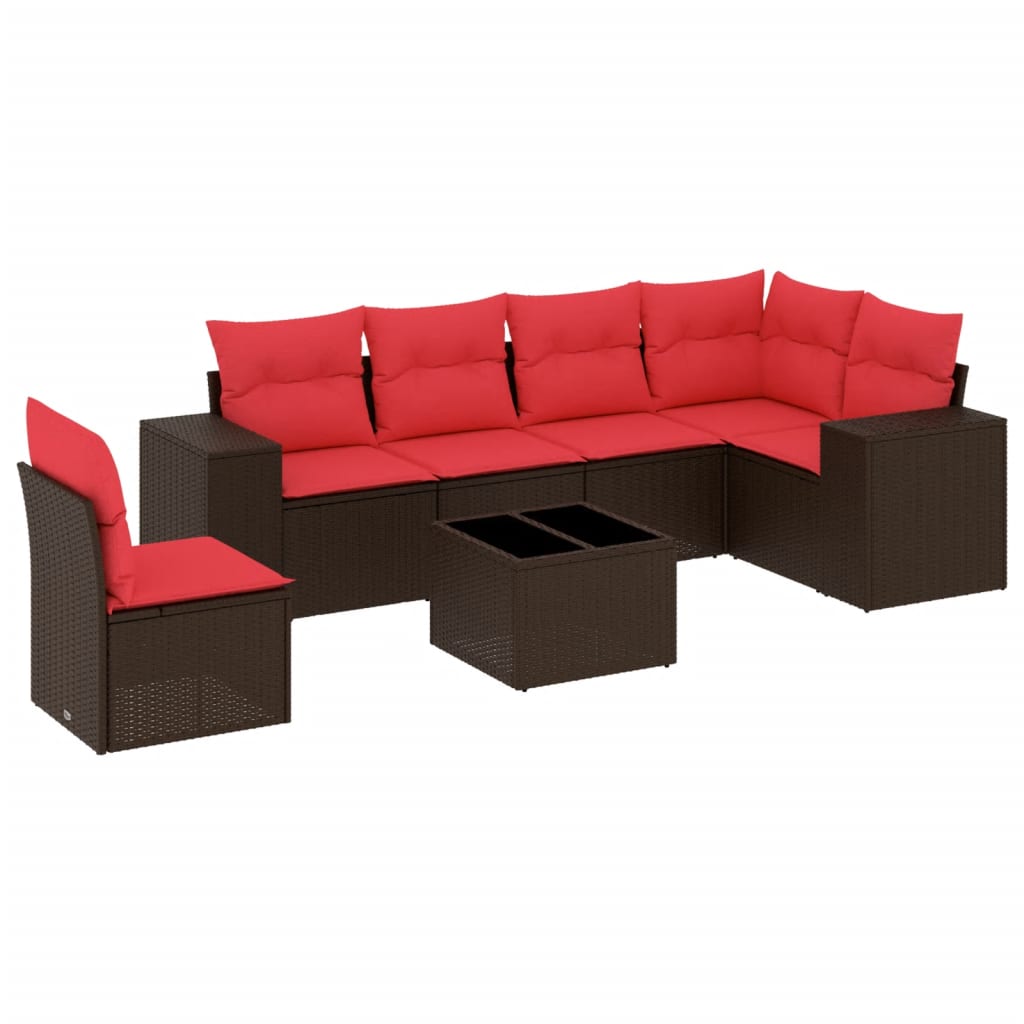 havesofasæt med 7 hynder brun polyrattan