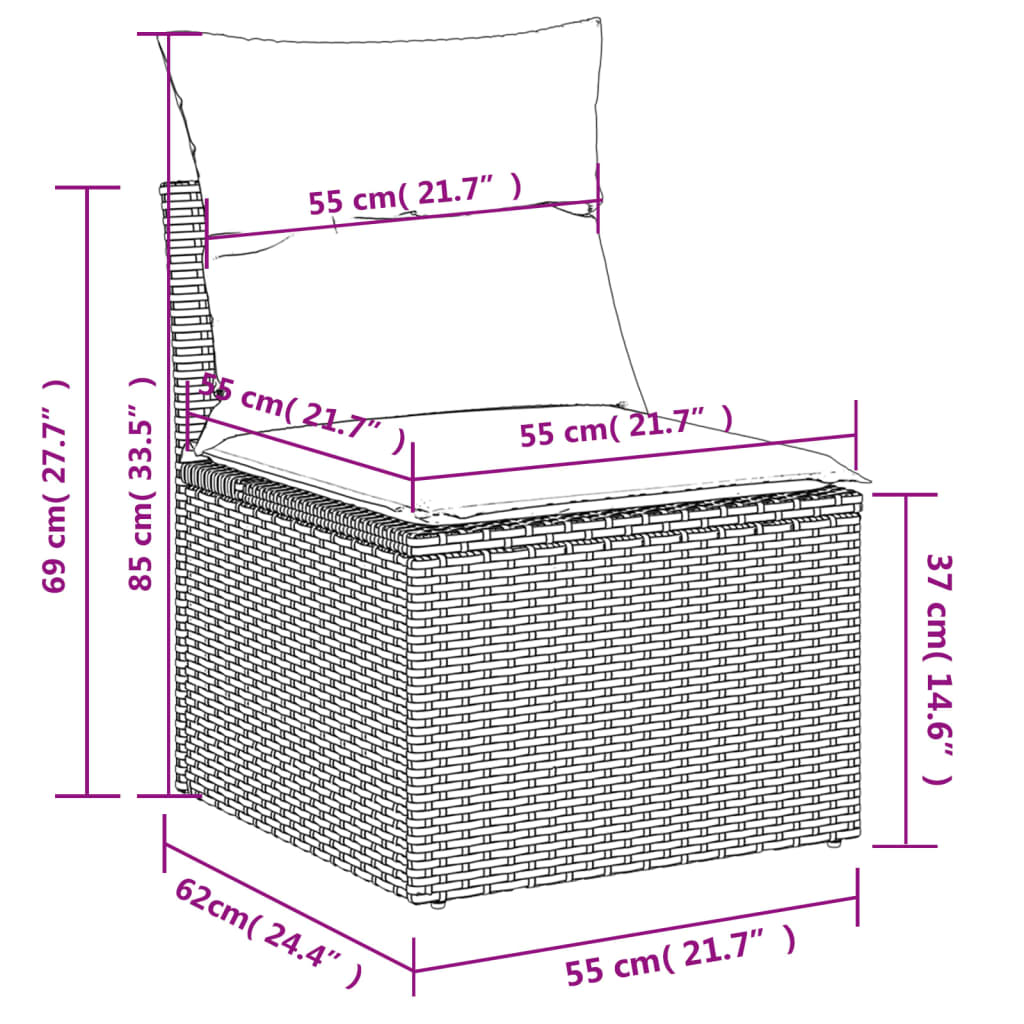havesofasæt med 7 hynder brun polyrattan