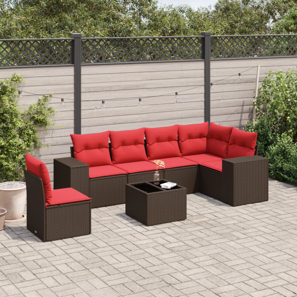 havesofasæt med 7 hynder brun polyrattan