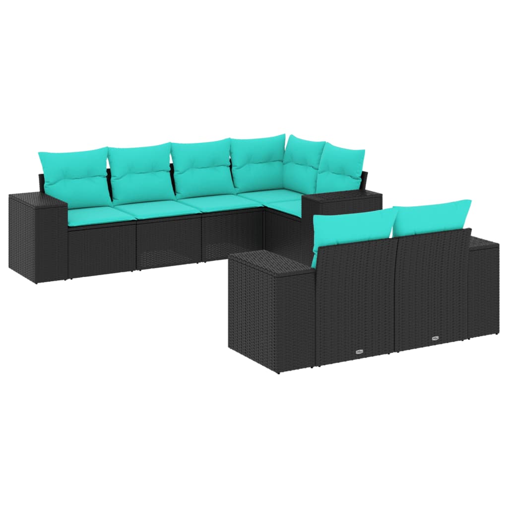 havesofasæt med 7 hynder sort polyrattan