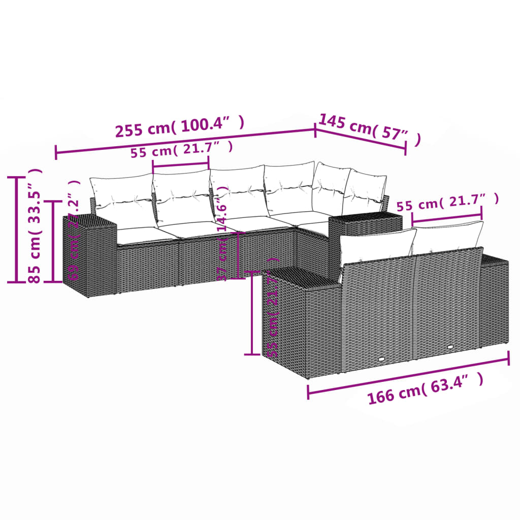 havesofasæt med 7 hynder sort polyrattan