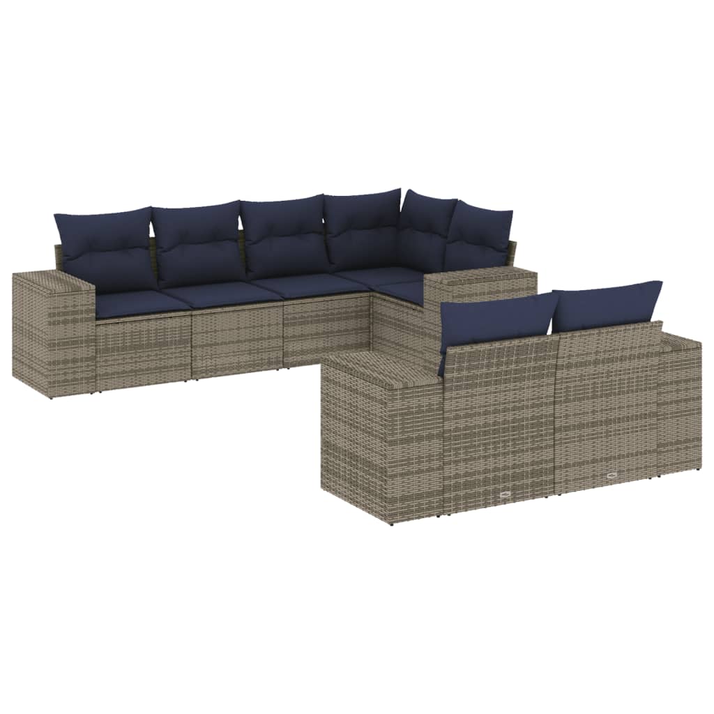 havesofasæt med 7 dele og hynder grå polyrattan