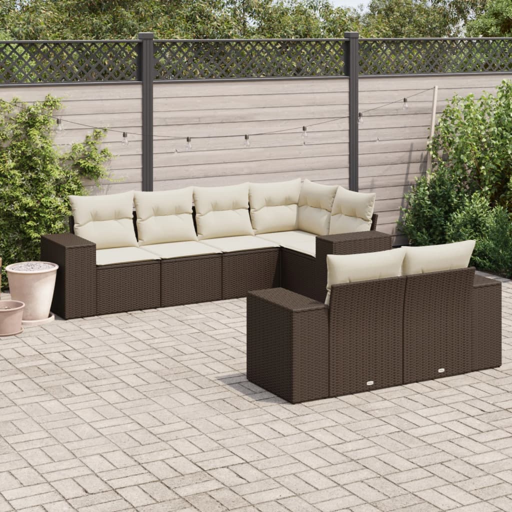 sofasæt til haven 7 dele med hynder polyrattan brun