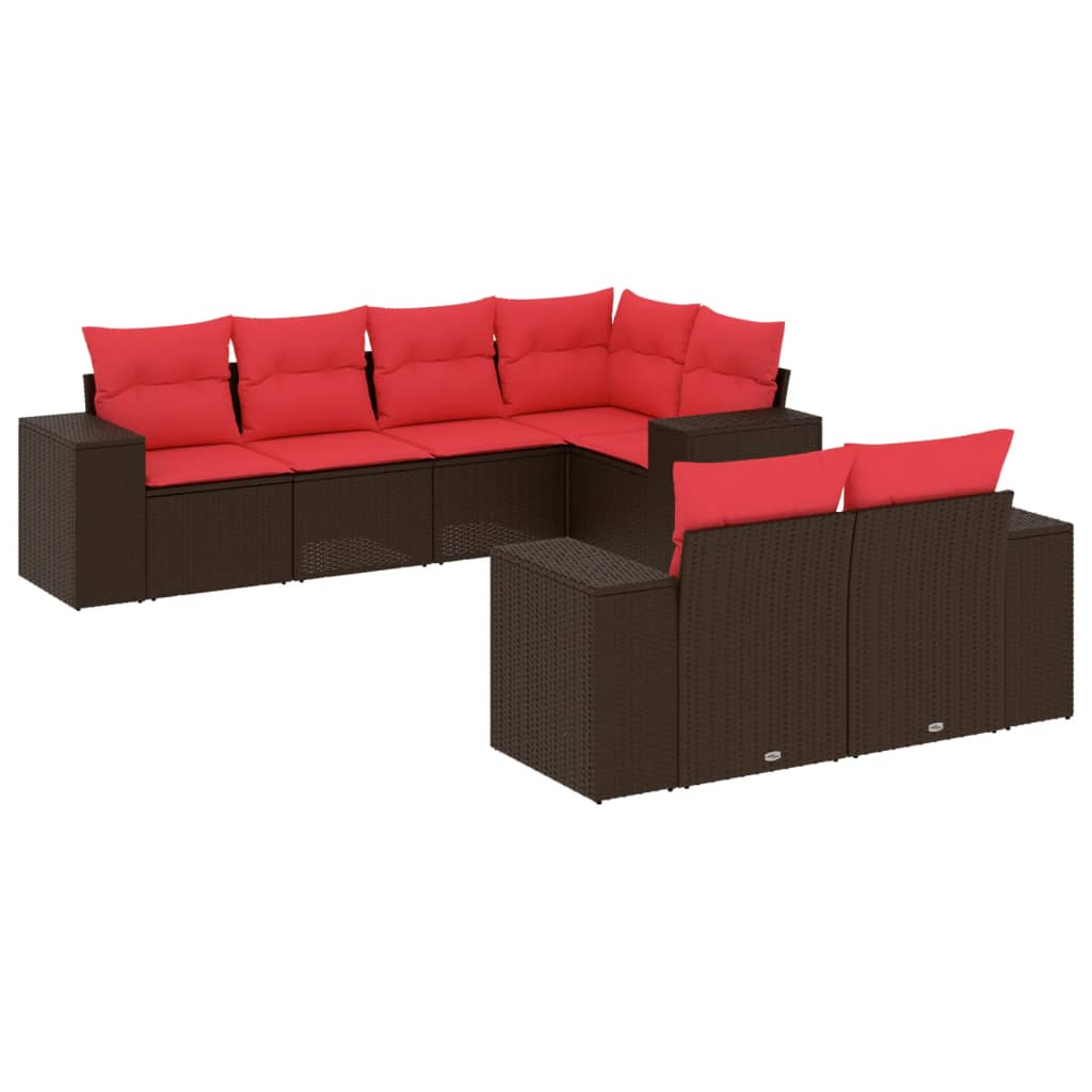 havesofasæt med 7 hynder brun polyrattan