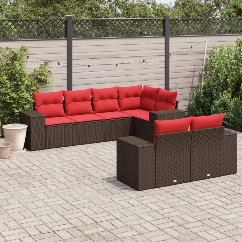 havesofasæt med 7 hynder brun polyrattan