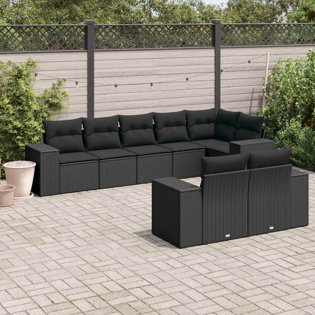 sofasæt til haven 8 dele med hynder polyrattan sort