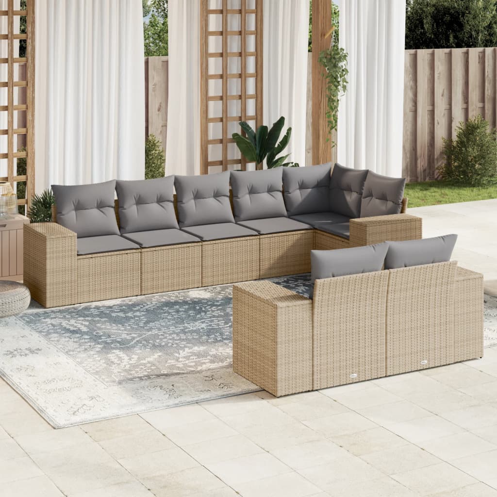 sofasæt til haven 8 dele med hynder polyrattan beige