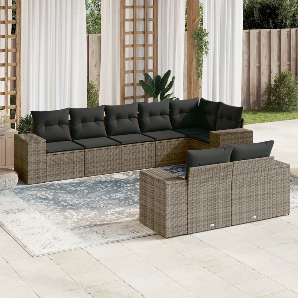 sofasæt til haven 8 dele med hynder polyrattan grå