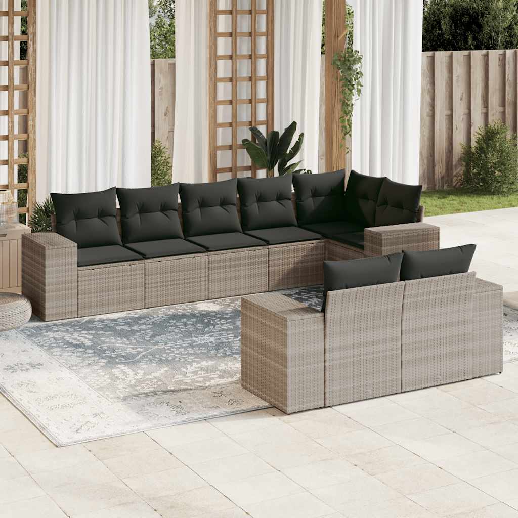 sofasæt til haven 8 dele med hynder polyrattan lysegrå