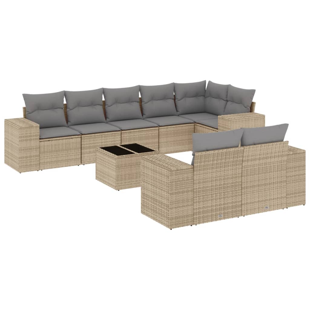 sofasæt til haven 9 dele med hynder polyrattan beige