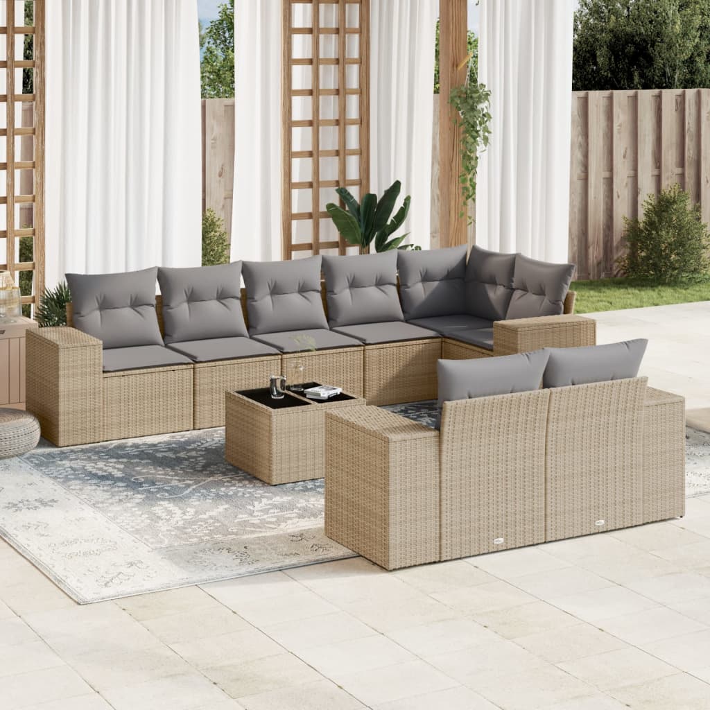 sofasæt til haven 9 dele med hynder polyrattan beige