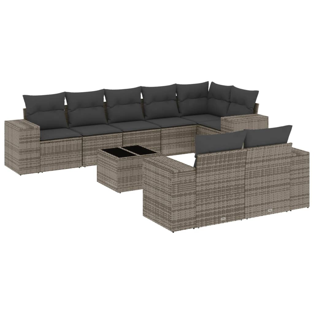 sofasæt til haven 9 dele med hynder polyrattan grå