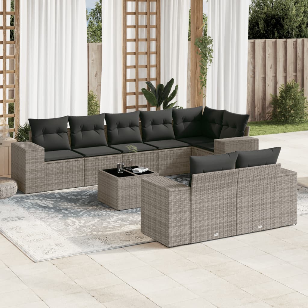 sofasæt til haven 9 dele med hynder polyrattan grå