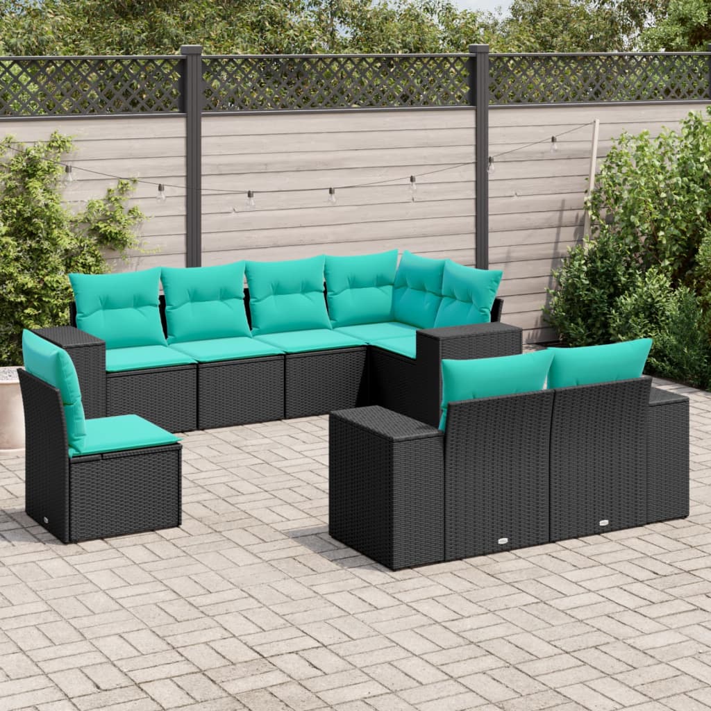 8-delt havesofasæt med hynder sort polyrattan