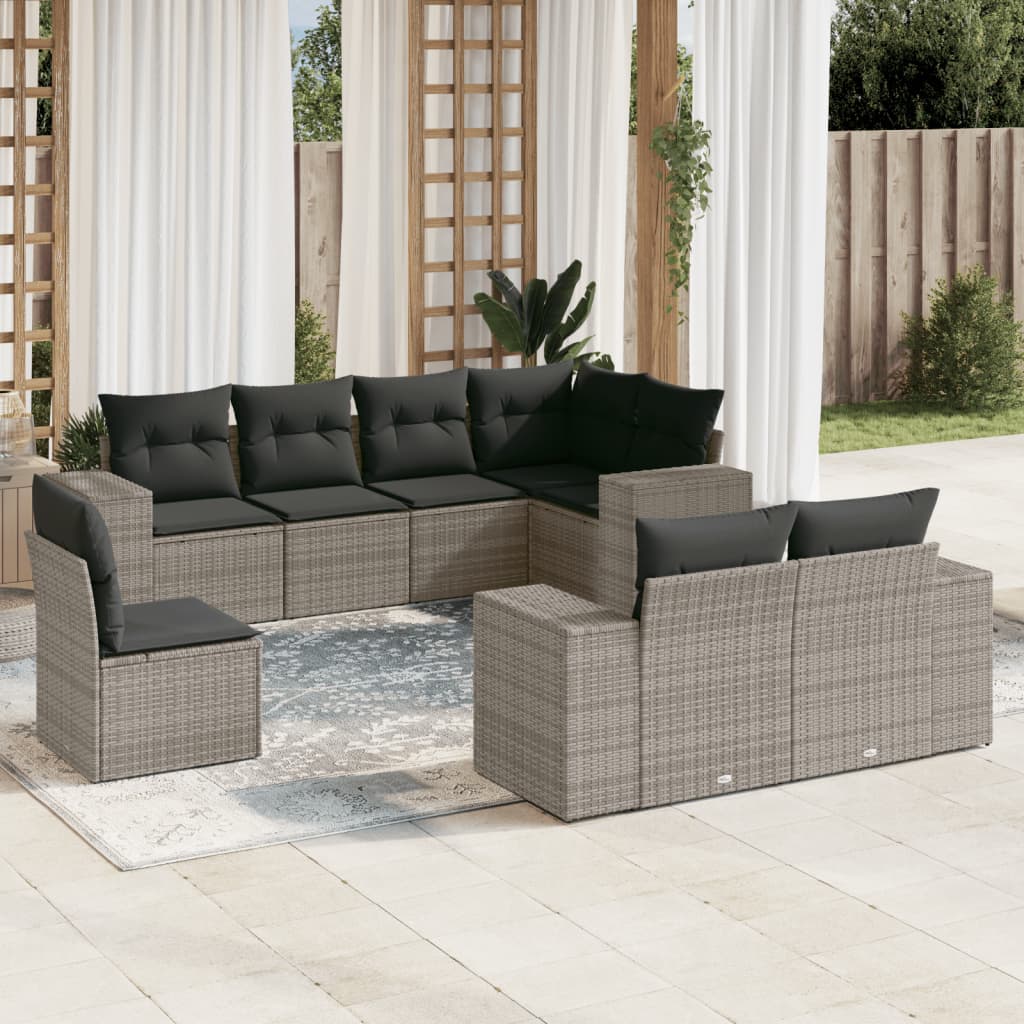 sofasæt til haven 8 dele med hynder polyrattan grå