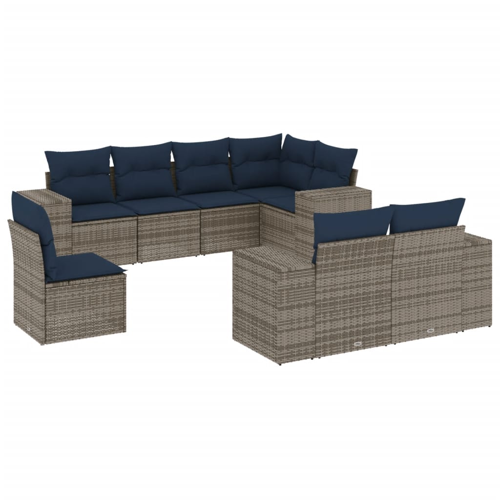 havesofasæt med 8 hynder grå polyrattan