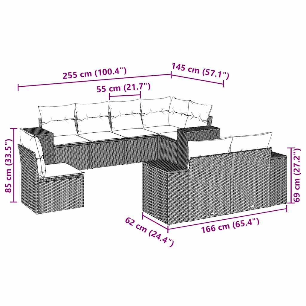 sofasæt til haven 8 dele med hynder polyrattan lysegrå