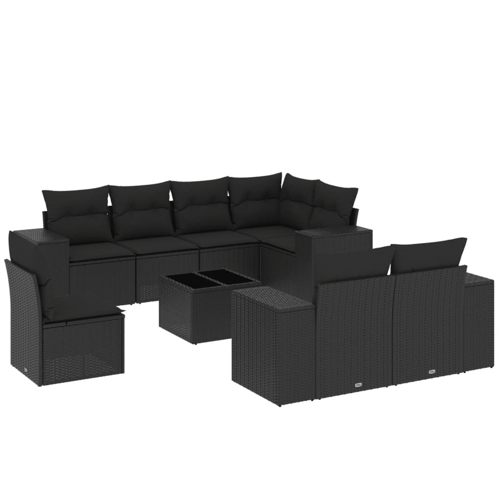 sofasæt til haven 9 dele med hynder polyrattan sort