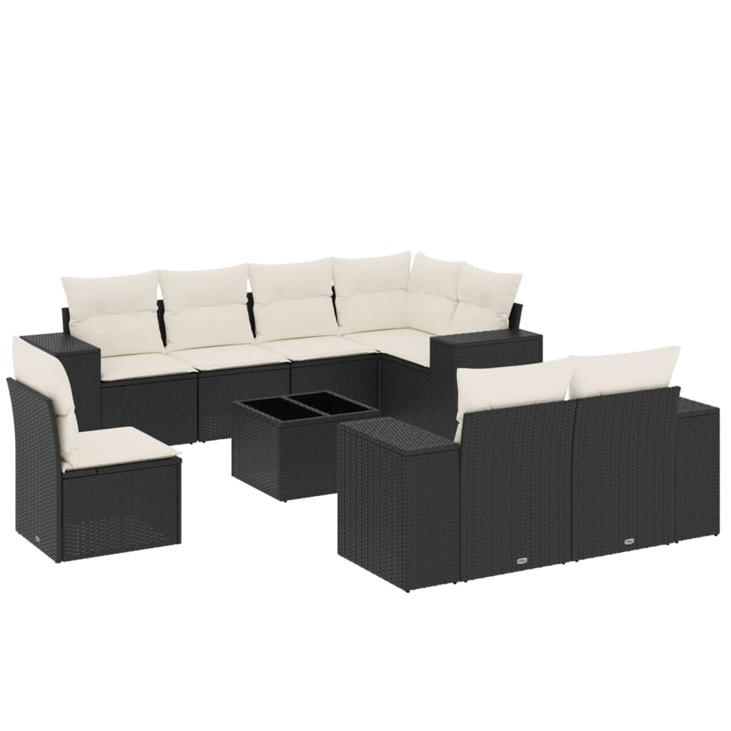 sofasæt til haven 9 dele med hynder polyrattan sort