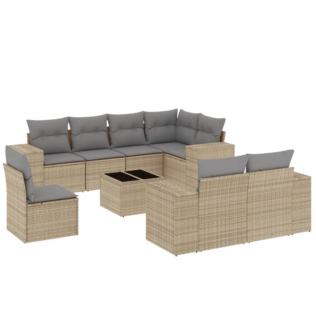 sofasæt til haven 9 dele med hynder polyrattan beige