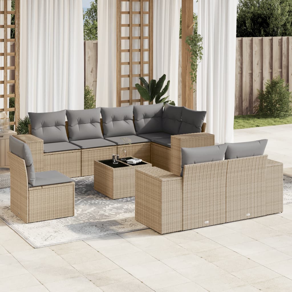 sofasæt til haven 9 dele med hynder polyrattan beige