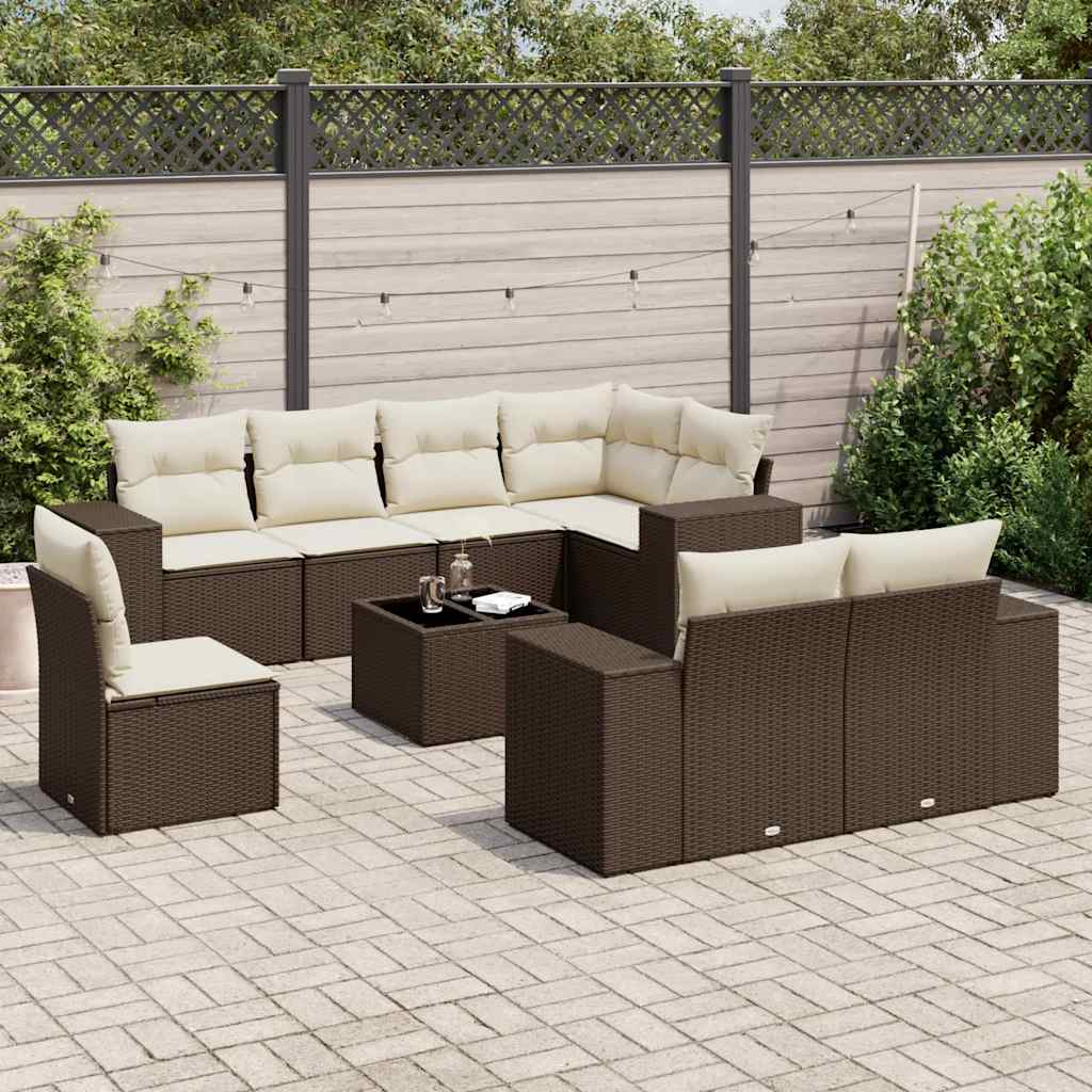 sofasæt til haven 9 dele med hynder polyrattan brun