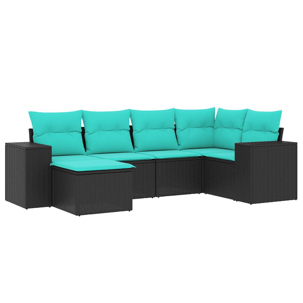 havesofasæt med 6 hynder sort polyrattan