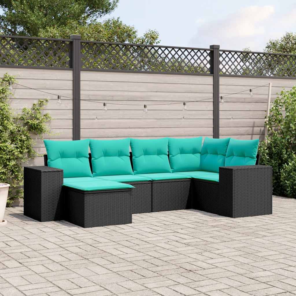 havesofasæt med 6 hynder sort polyrattan