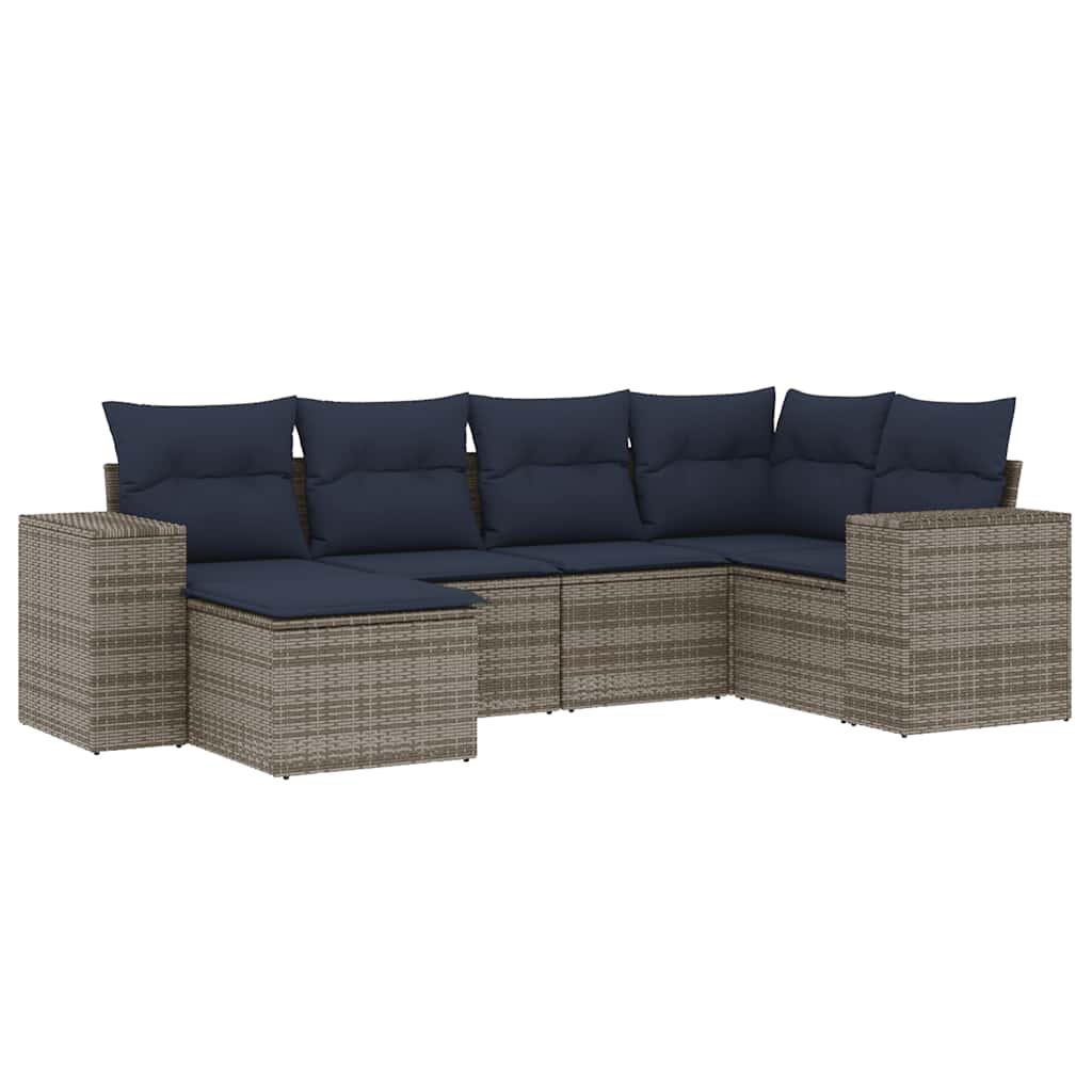 havesofasæt med 6 dele og hynder grå polyrattan