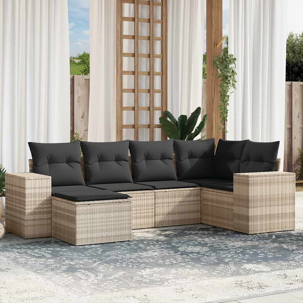 sofasæt til haven 6 dele med hynder polyrattan lysegrå