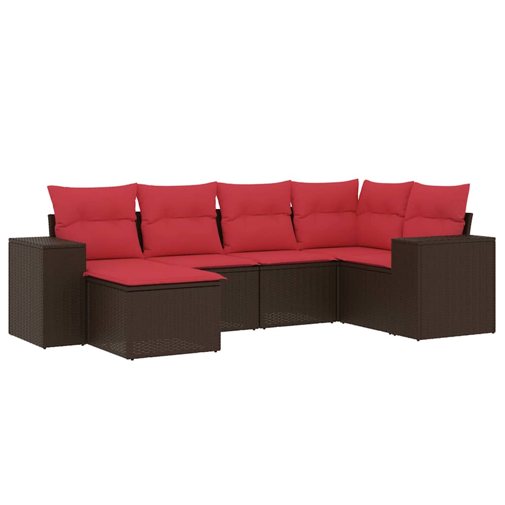 havesofasæt med 6 hynder brun polyrattan