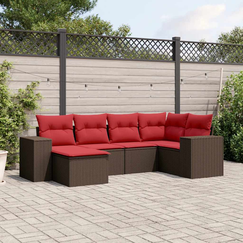 havesofasæt med 6 hynder brun polyrattan