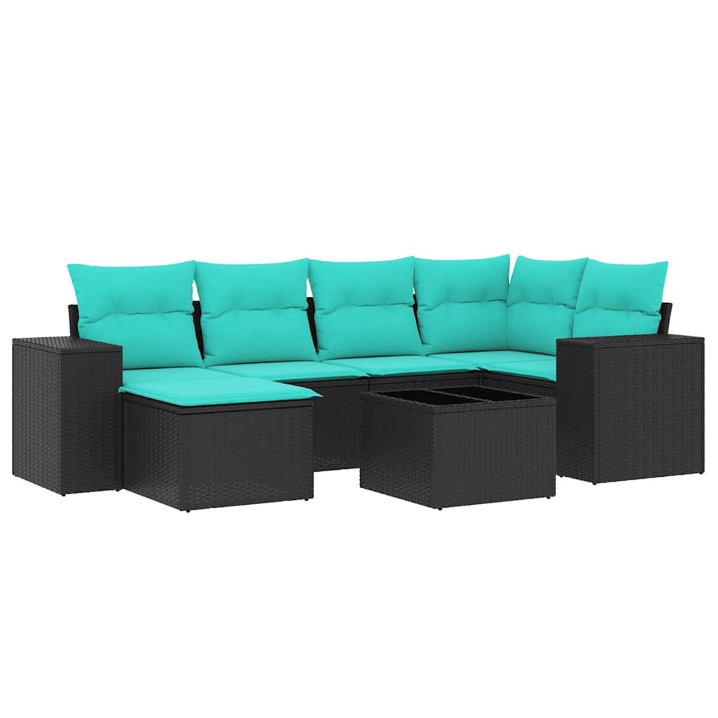 havesofasæt med 7 hynder sort polyrattan