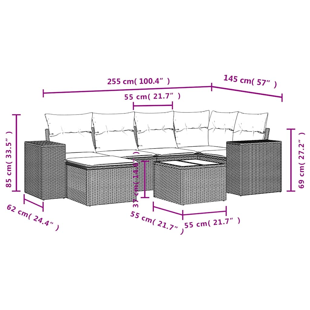 havesofasæt med 7 hynder sort polyrattan
