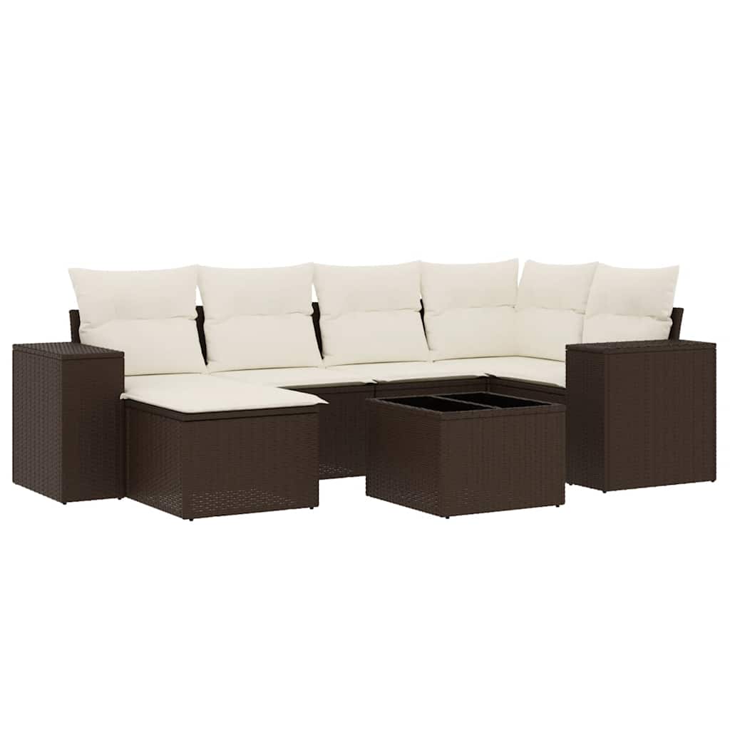 sofasæt til haven 7 dele med hynder polyrattan brun