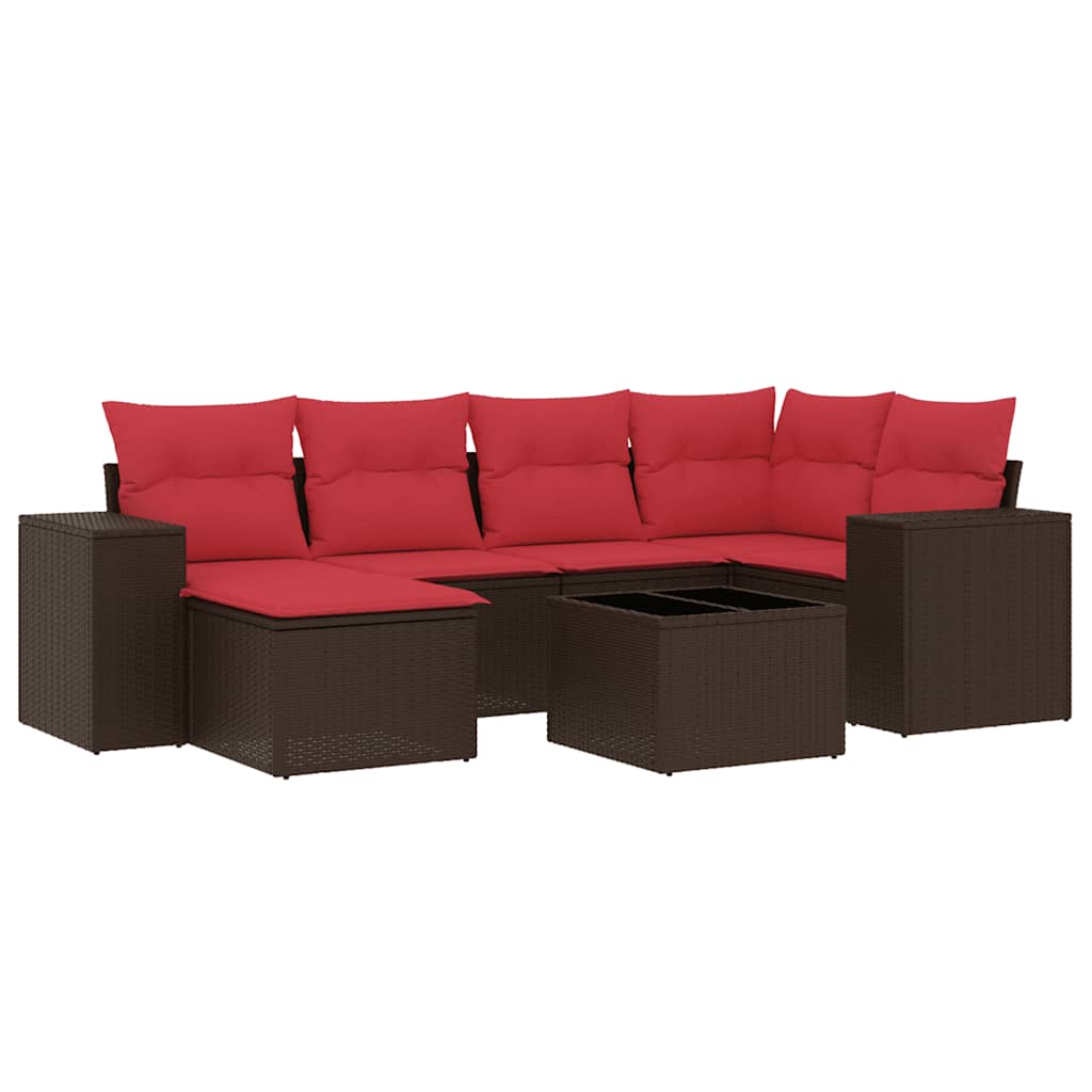 havesofasæt med 7 hynder brun polyrattan