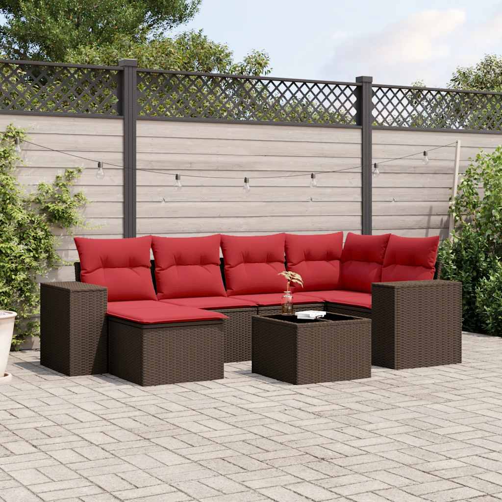 havesofasæt med 7 hynder brun polyrattan