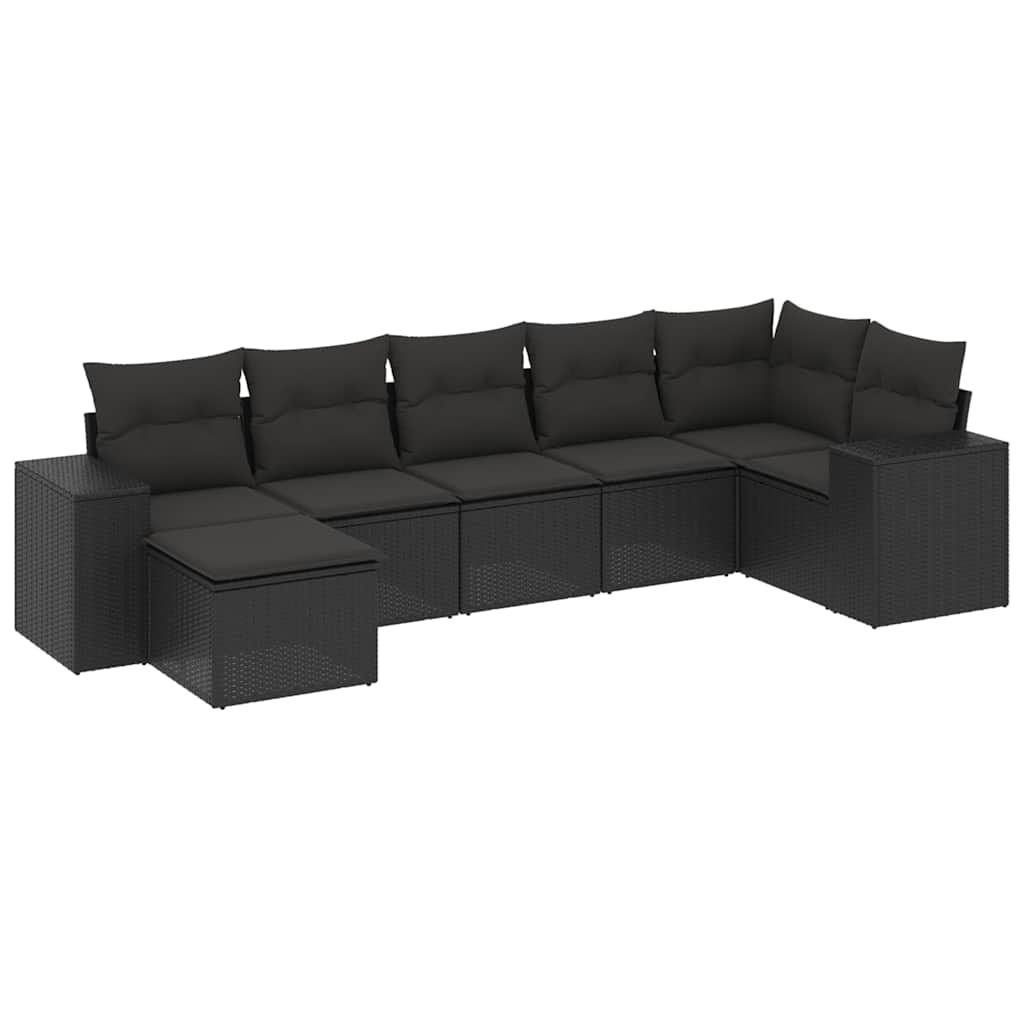 sofasæt til haven 7 dele med hynder polyrattan sort