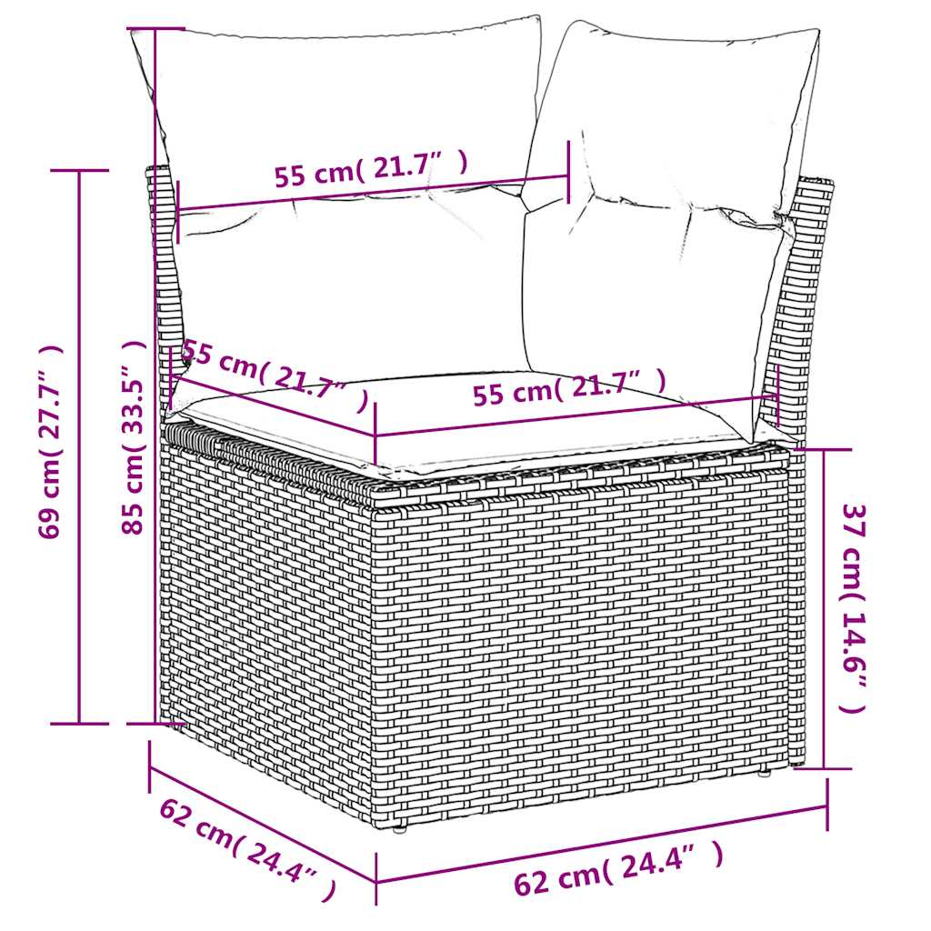 sofasæt til haven 7 dele med hynder polyrattan sort
