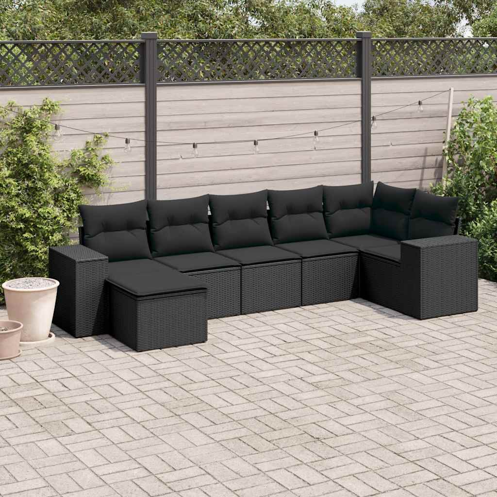 sofasæt til haven 7 dele med hynder polyrattan sort