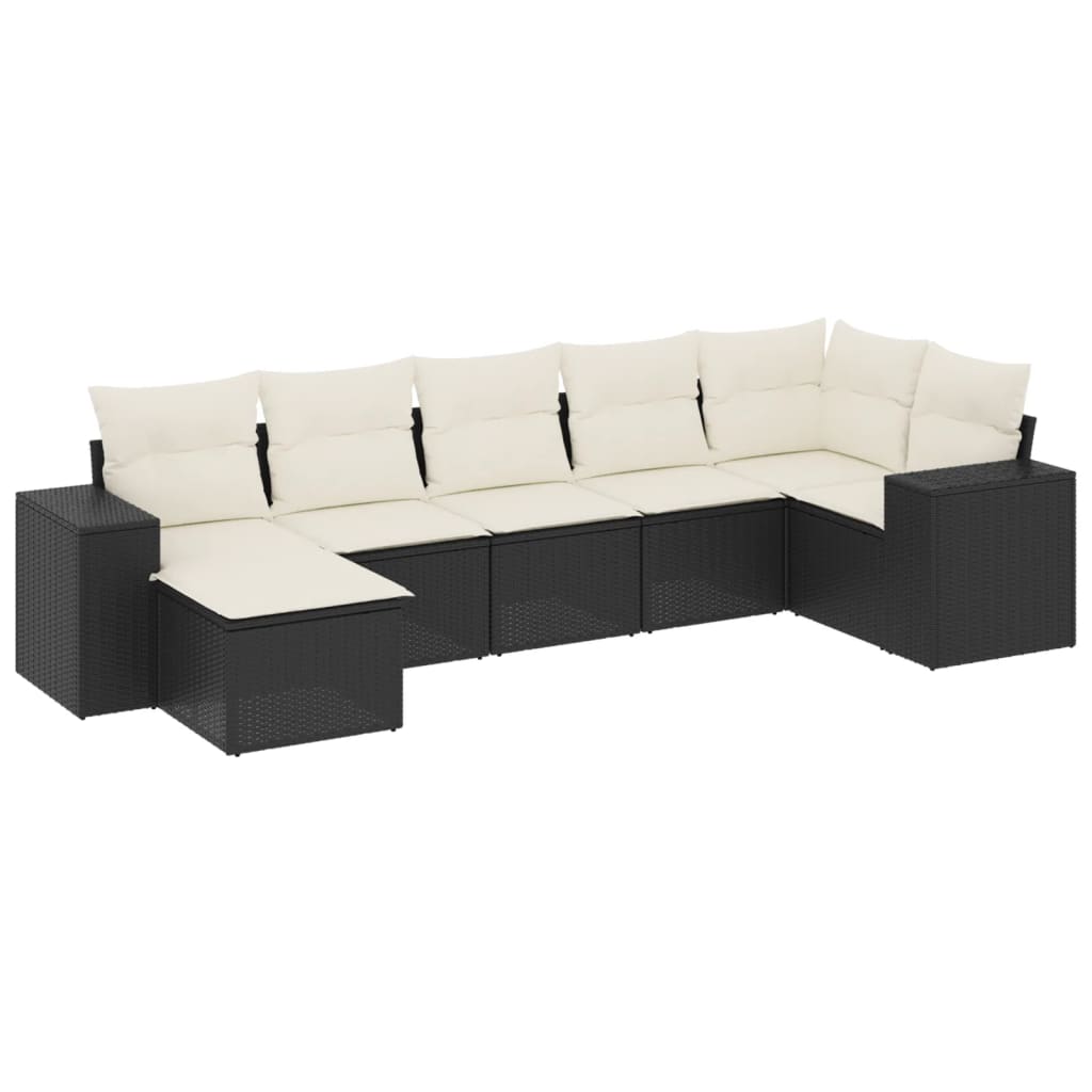 sofasæt til haven 7 dele med hynder polyrattan sort